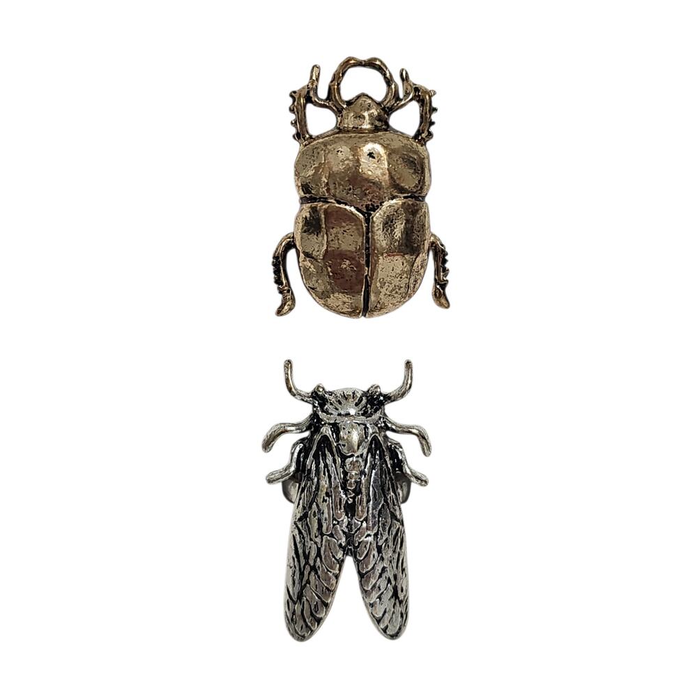 NEW Zara Set Two Insect Bug Rings Beetle Cicada Silver Gold Whimsy